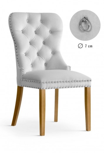 Scaun tapitat cu stofa si picioare din lemn, Madame Velvet Argintiu / Stejar, l56xA62xH98 cm