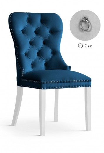 Scaun tapitat cu stofa si picioare din lemn, Madame Velvet Bleumarin / Alb, l56xA62xH98 cm