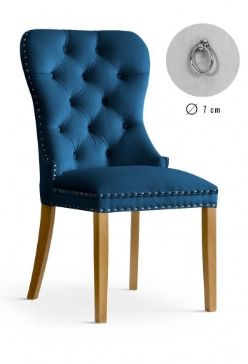 Scaun tapitat cu stofa si picioare din lemn, Madame Velvet Bleumarin / Stejar, l56xA62xH98 cm
