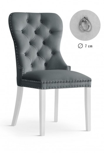 Scaun tapitat cu stofa si picioare din lemn, Madame Velvet Gri / Alb, l56xA62xH98 cm