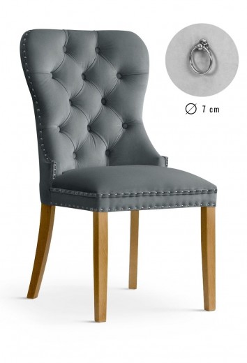 Scaun tapitat cu stofa si picioare din lemn, Madame Velvet Gri / Stejar, l56xA62xH98 cm