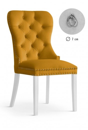 Scaun tapitat cu stofa si picioare din lemn, Madame Velvet Mustariu / Alb, l56xA62xH98 cm