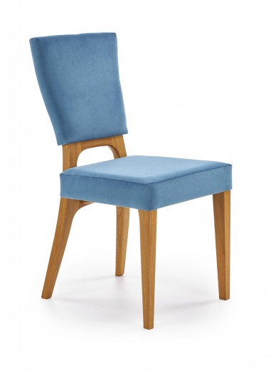 Scaun tapitat cu stofa si picioare din lemn, Wency Velvet Turcoaz / Stejar, l43xA56xH91 cm