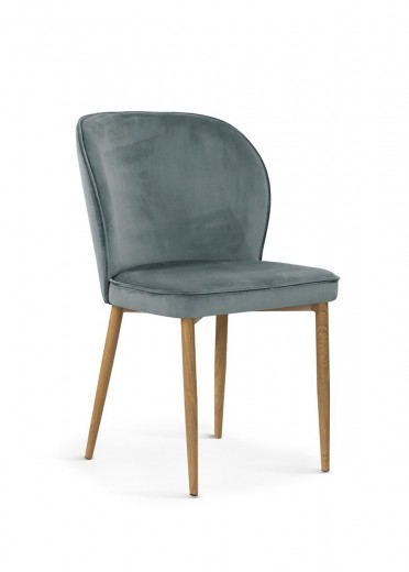 Scaun tapitat cu stofa si picioare metalice, Aine Velvet Gri / Stejar, l54xA60xH87 cm