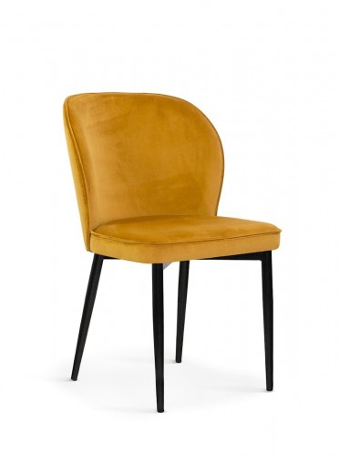 Scaun tapitat cu stofa si picioare metalice, Aine Velvet Mustariu / Negru, l54xA60xH87 cm