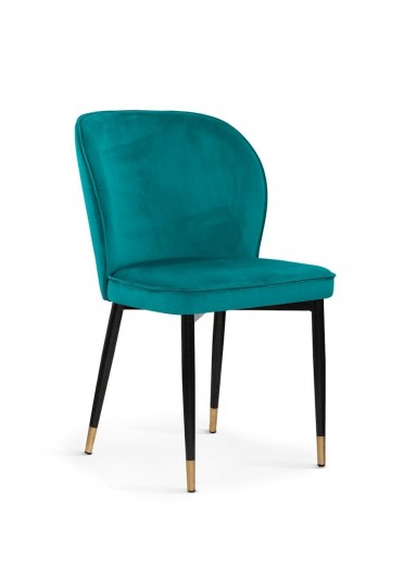 Scaun tapitat cu stofa si picioare metalice, Aine Velvet Turcoaz / Negru / Auriu, l54xA60xH87 cm