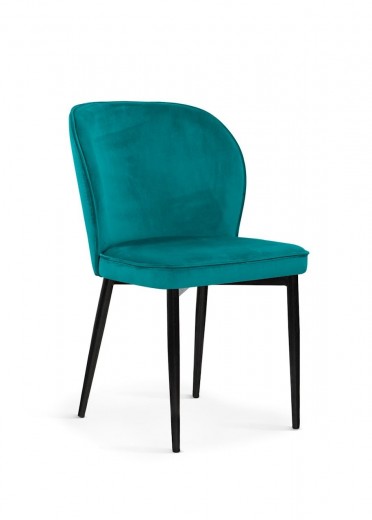 Scaun tapitat cu stofa si picioare metalice, Aine Velvet Turcoaz / Negru, l54xA60xH87 cm