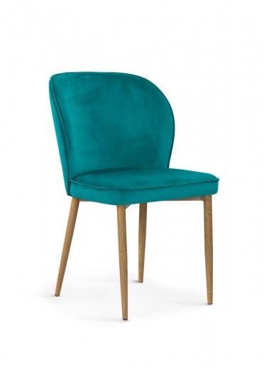 Scaun tapitat cu stofa si picioare metalice, Aine Velvet Turcoaz / Stejar, l54xA60xH87 cm