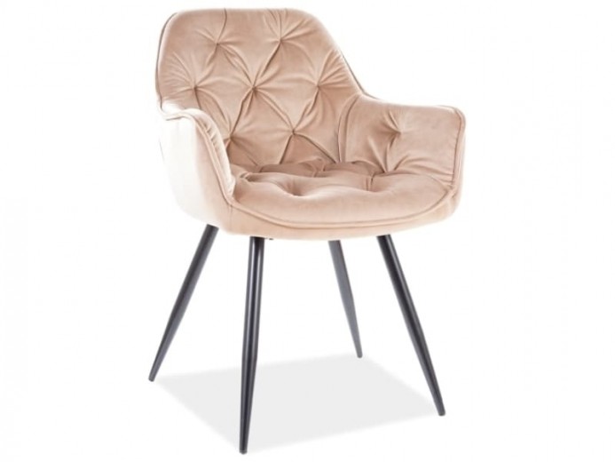 Scaun tapitat cu stofa si picioare metalice Clyde Velvet Bej / Negru, l57xA58xH87 cm