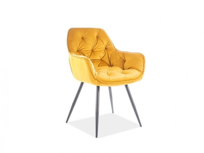 Scaun tapitat cu stofa si picioare metalice Clyde Velvet Mustariu / Negru, l57xA58xH87 cm