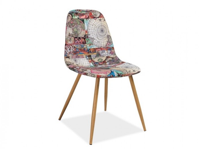 Scaun tapitat cu stofa si picioare metalice, Citadell Multicolor / Stejar, l44xA38xH84 cm