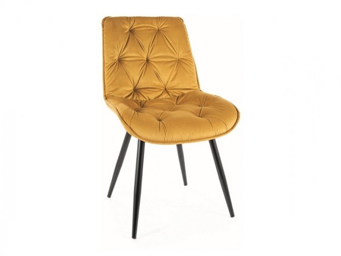 Scaun tapitat cu stofa si picioare metalice Clyde II Velvet Curry / Negru, l53xA43xH88 cm