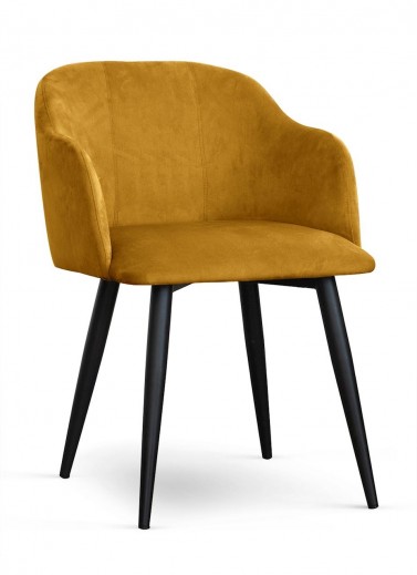 Scaun tapitat cu stofa si picioare metalice, Danez Velvet Mustariu / Negru, l55xA63xH78 cm