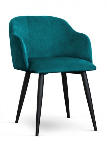 Scaun tapitat cu stofa si picioare metalice, Danez Velvet Turcoaz / Negru, l55xA63xH78 cm