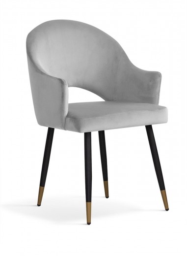 Scaun tapitat cu stofa si picioare metalice, Goda Velvet Argintiu / Negru / Auriu, l56xA62xH87 cm