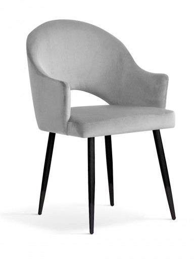Scaun tapitat cu stofa si picioare metalice, Goda Velvet Argintiu / Negru, l56xA62xH87 cm