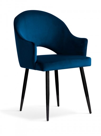 Scaun tapitat cu stofa si picioare metalice, Goda Velvet Bleumarin / Negru, l56xA62xH87 cm