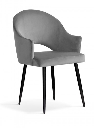 Scaun tapitat cu stofa si picioare metalice, Goda Velvet Gri / Negru, l56xA62xH87 cm