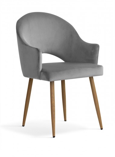 Scaun tapitat cu stofa si picioare metalice, Goda Velvet Gri / Stejar, l56xA62xH87 cm
