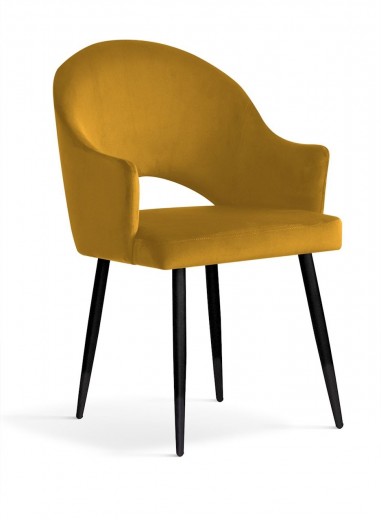 Scaun tapitat cu stofa si picioare metalice, Goda Velvet Mustariu / Negru, l56xA62xH87 cm