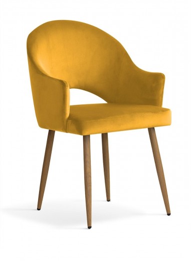 Scaun tapitat cu stofa si picioare metalice, Goda Velvet Mustariu / Stejar, l56xA62xH87 cm