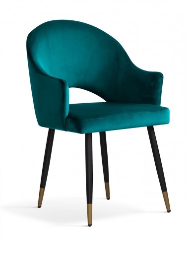 Scaun tapitat cu stofa si picioare metalice, Goda Velvet Turcoaz / Negru / Auriu, l56xA62xH87 cm