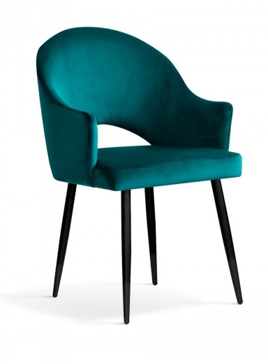 Scaun tapitat cu stofa si picioare metalice, Goda Velvet Turcoaz / Negru, l56xA62xH87 cm