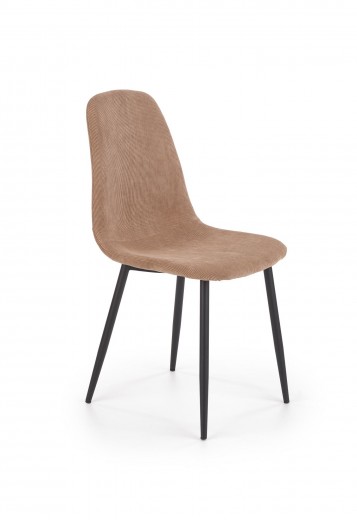 Scaun tapitat cu stofa si picioare metalice Kai-387 Bej / Negru, l44xA55xH89 cm