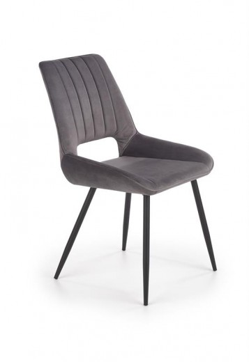 Scaun tapitat cu stofa si picioare metalice, Kai-404 Velvet Gri / Negru, l52xA58xH88 cm