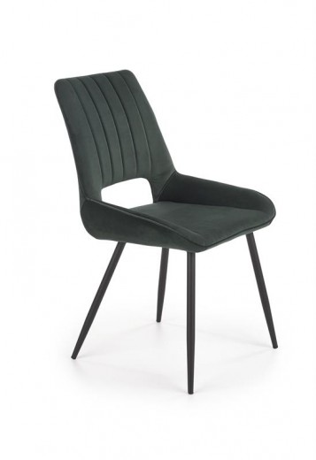 Scaun tapitat cu stofa si picioare metalice, Kai-404 Velvet Verde Inchis / Negru, l52xA58xH88 cm