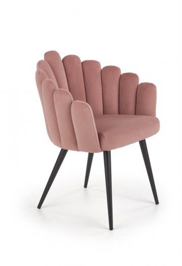 Scaun tapitat cu stofa si picioare metalice, Kai-410 Velvet Roz / Negru, l62xA62xH85 cm
