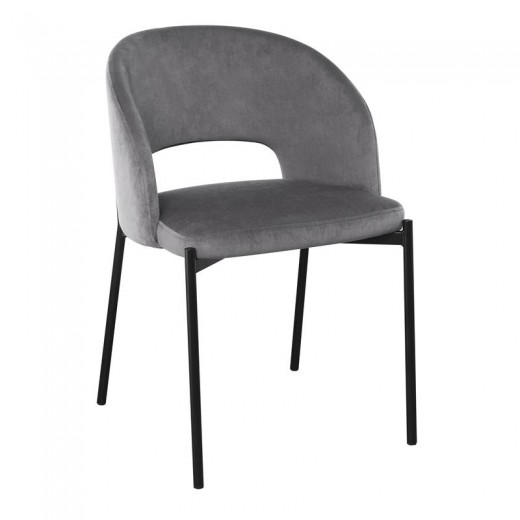 Scaun tapitat cu stofa si picioare metalice, Kai-455 Velvet Gri / Negru, l51xA57xH77 cm