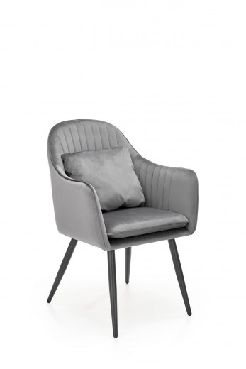 Scaun tapitat cu stofa si picioare metalice, Kai-464 Velvet Gri / Negru, l58xA59xH84 cm