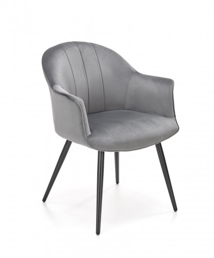 Scaun tapitat cu stofa si picioare metalice, Kai-468 Velvet Gri / Negru, l67xA62xH84 cm