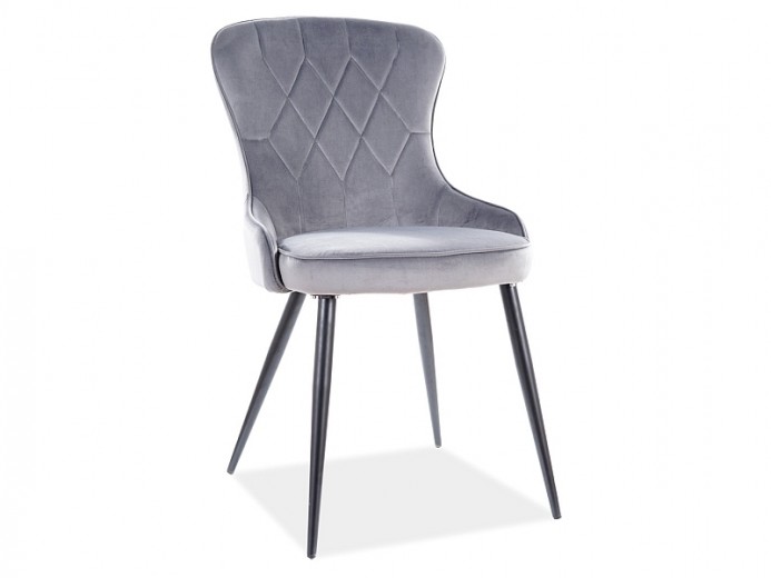 Scaun tapitat cu stofa si picioare metalice, Lester Velvet Gri / Negru, l52xA61xH91 cm