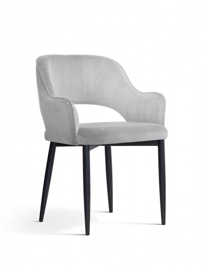 Scaun tapitat cu stofa si picioare metalice, Mercy Velvet Argintiu / Negru, l54xA61xH78 cm