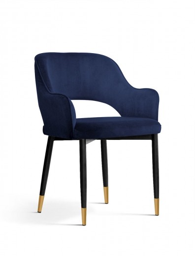 Scaun tapitat cu stofa si picioare metalice, Mercy Velvet Bleumarin / Negru / Auriu, l54xA61xH78 cm