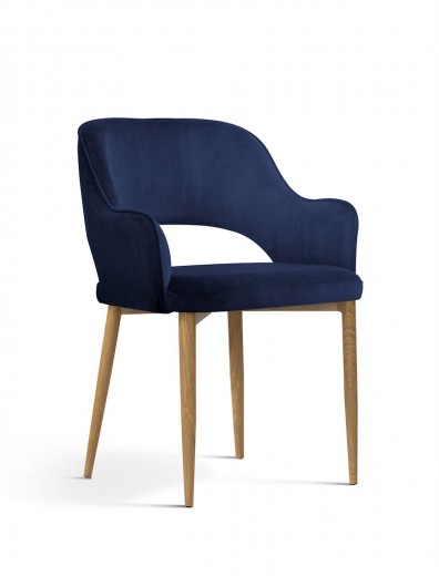 Scaun tapitat cu stofa si picioare metalice, Mercy Velvet Bleumarin / Stejar, l54xA61xH78 cm