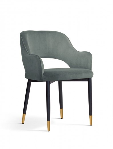 Scaun tapitat cu stofa si picioare metalice, Mercy Velvet Gri / Negru / Auriu, l54xA61xH78 cm