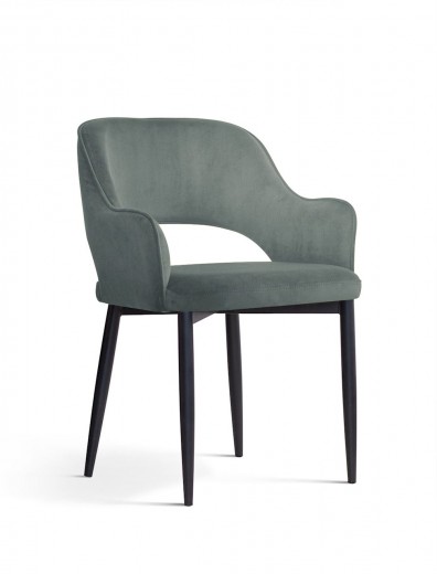 Scaun tapitat cu stofa si picioare metalice, Mercy Velvet Gri / Negru, l54xA61xH78 cm