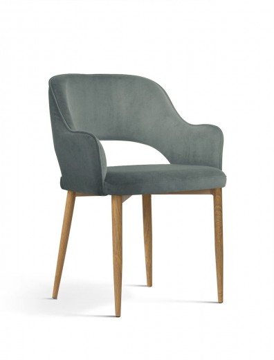 Scaun tapitat cu stofa si picioare metalice, Mercy Velvet Gri / Stejar, l54xA61xH78 cm