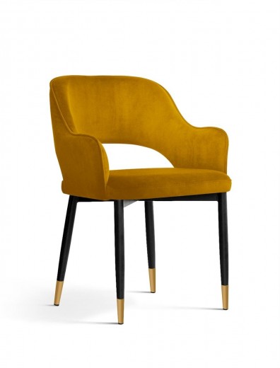Scaun tapitat cu stofa si picioare metalice, Mercy Velvet Mustariu / Negru / Auriu, l54xA61xH78 cm