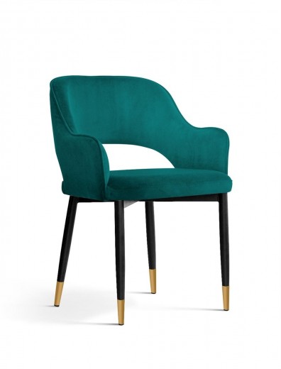 Scaun tapitat cu stofa si picioare metalice, Mercy Velvet Turcoaz / Negru / Auriu, l54xA61xH78 cm