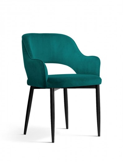 Scaun tapitat cu stofa si picioare metalice, Mercy Velvet Turcoaz / Negru, l54xA61xH78 cm