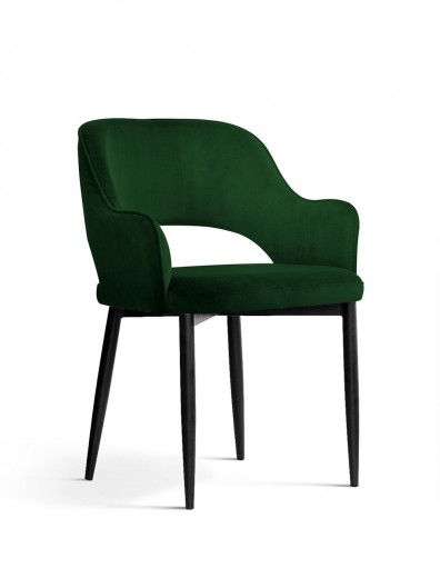 Scaun tapitat cu stofa si picioare metalice, Mercy Velvet Verde / Negru, l54xA61xH78 cm