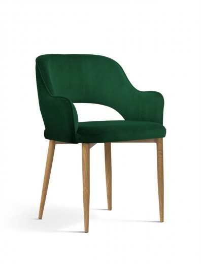 Scaun tapitat cu stofa si picioare metalice, Mercy Velvet Verde / Stejar, l54xA61xH78 cm