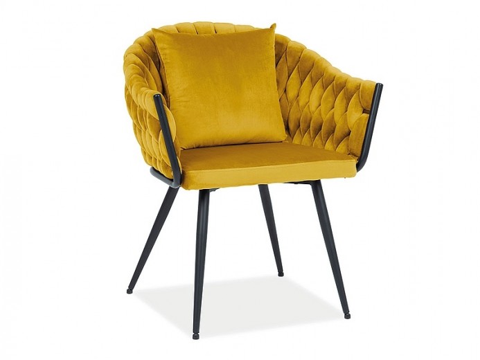 Scaun tapitat cu stofa si picioare metalice, Nurrin Velvet Mustariu / Negru, l62xA47xH86 cm