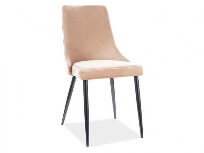 Scaun tapitat cu stofa si picioare metalice, Pirro B Velvet Bej / Negru, l47xA59xH93 cm