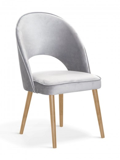 Scaun tapitat cu stofa si picioare metalice, Ponte II Velvet Argintiu / Stejar, l54xA63xH88 cm