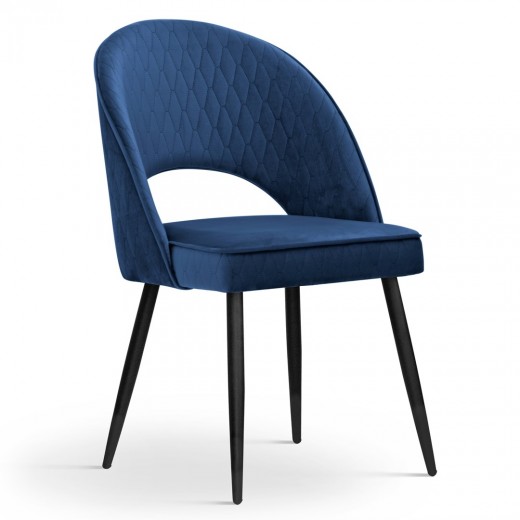 Scaun tapitat cu stofa si picioare metalice, Ponte Velvet Bleumarin / Negru, l54xA63xH89 cm